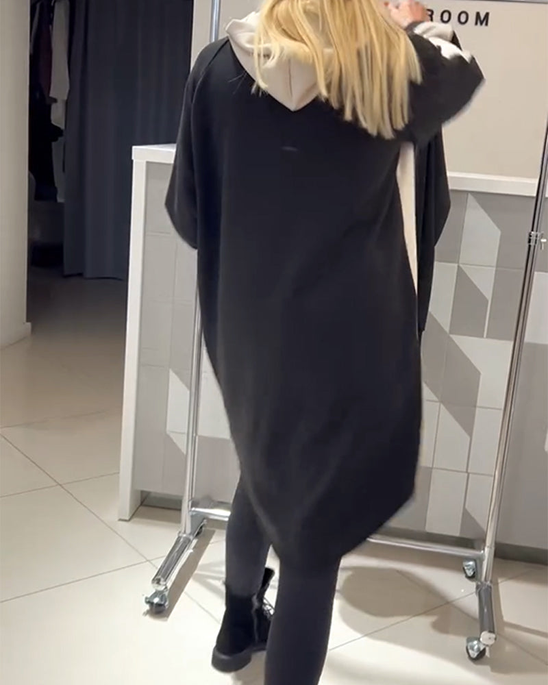 Hooded Color-Block Floral Print Dress