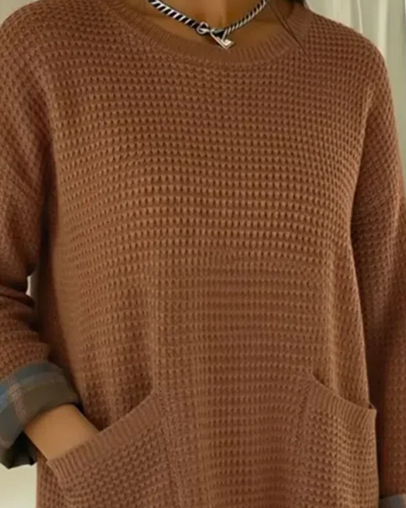 Solid Color Pocket Loose Pullover
