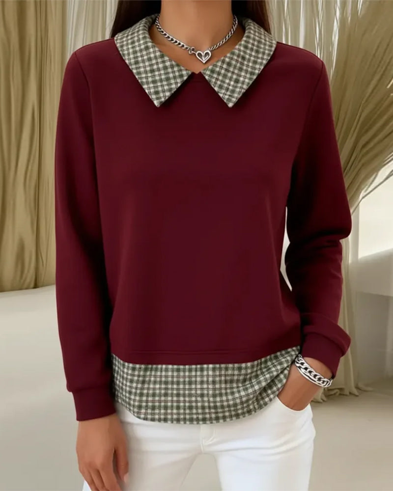 Plaid Faux Two-Piece Patchwork Sweatshirt