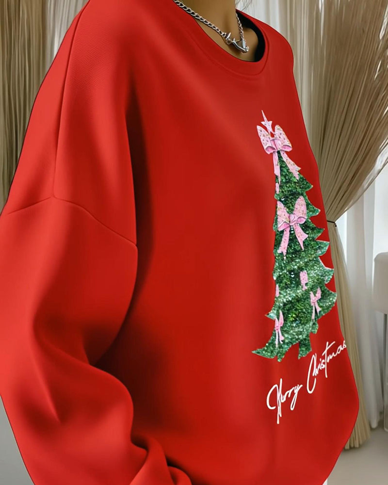 Crew Neck Christmas Long Sleeve Print Sweatshirt